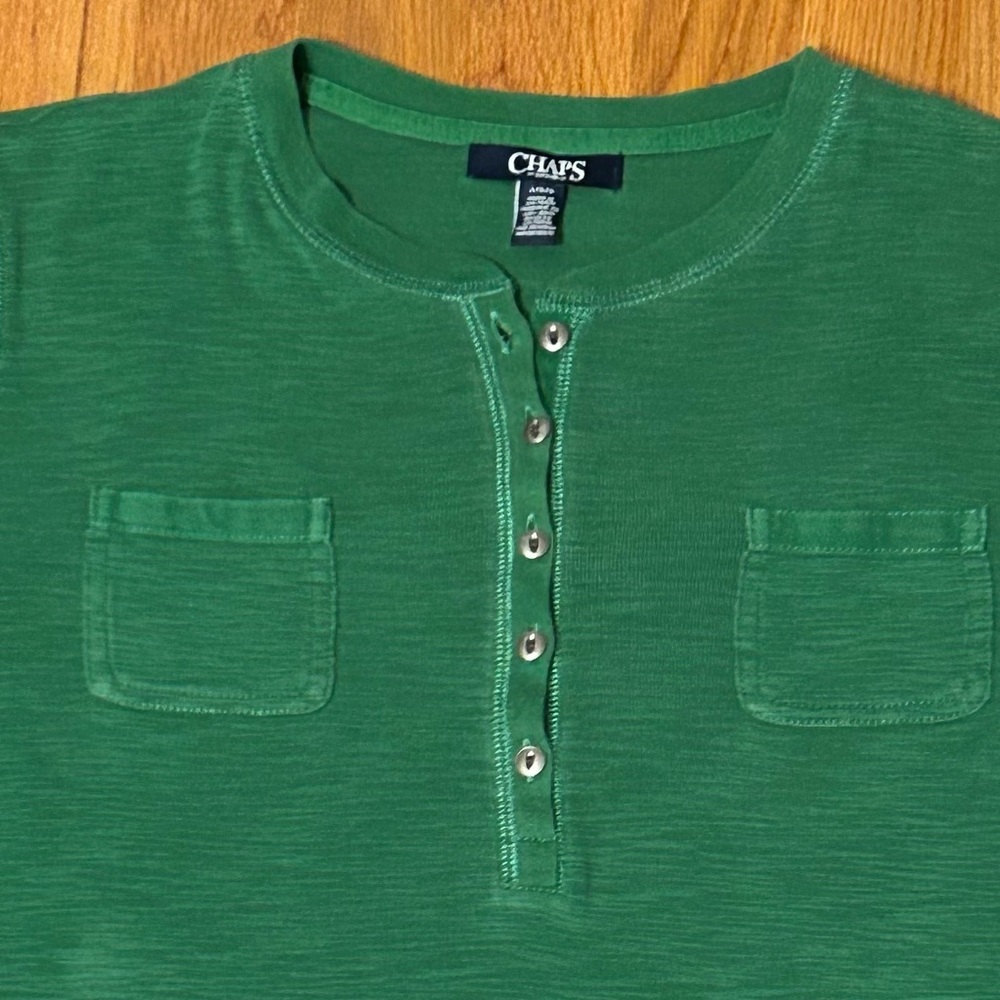 Chaps three-quarter sleeve green top 100% cotton
